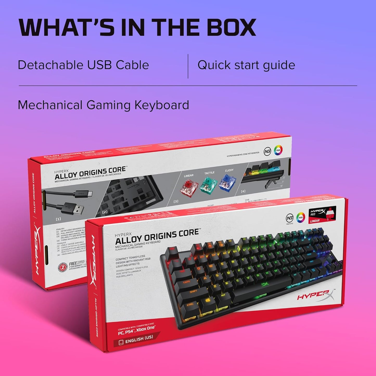 Alloy Origins Core - Tenkeyless Mechanical Gaming Keyboard, Software Controlled Light & Macro Customization, Compact Form Factor, RGB LED Backlit, Linear Red Switch,Black