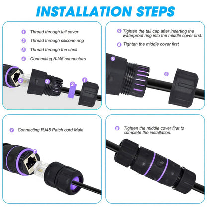 IP68 Waterproof RJ45 Coupler, Shielded Pure Copper Ethernet Coupler, Gigabit Coupler IP68 Waterproof Ethernet Outdoor LAN Cable Connector for Cat5, Cat5E/Cat6/Cat7/Cat8 Ethernet Cable (1 PCS)