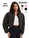 PUFFIT Stand-Up Collar Cropped Puffer Jacket Women Coats Splashproof