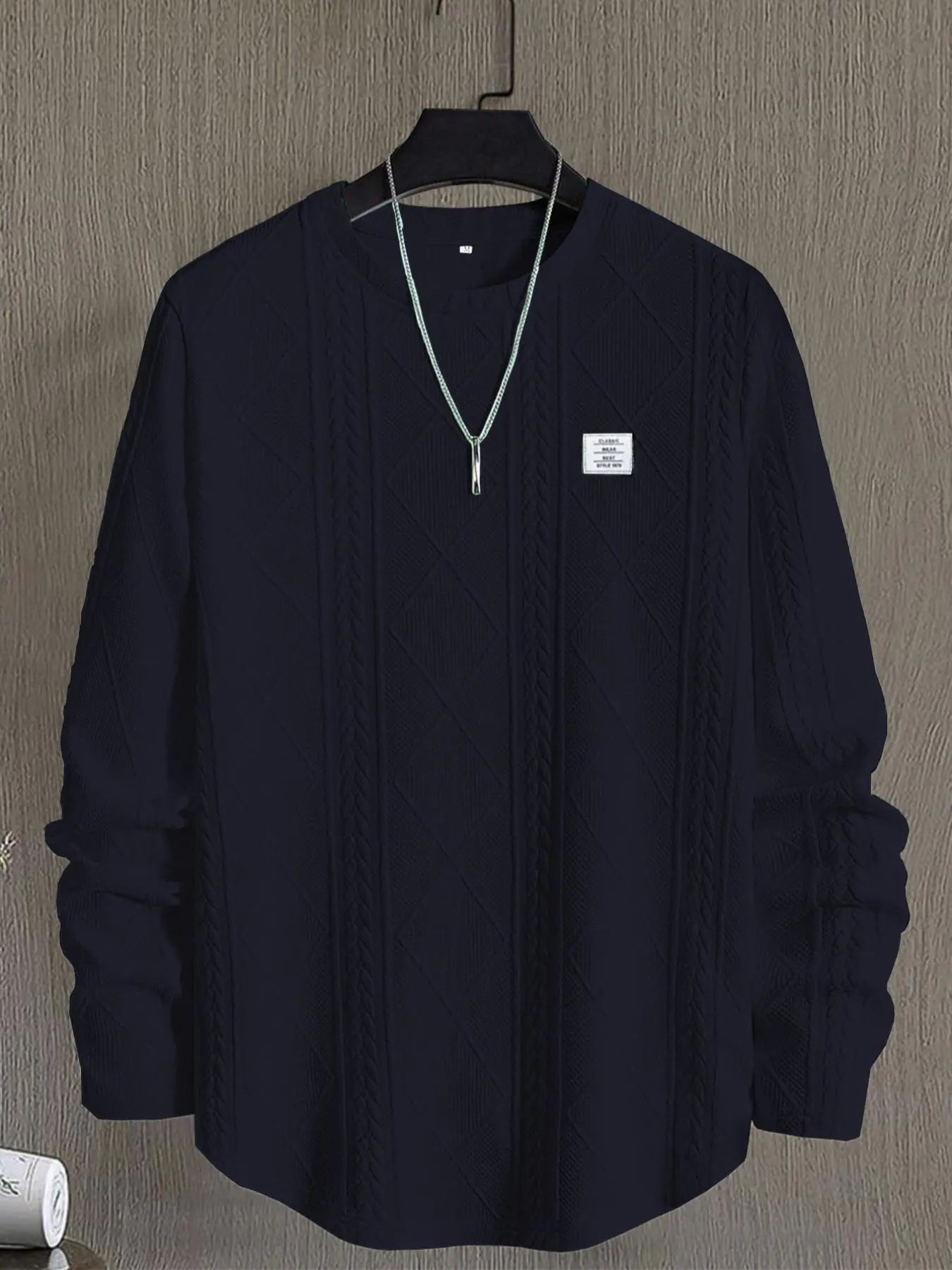 Elevate Your Wardrobe with Our Men's Fitted Long Sleeve Round Neck Knit T-Shirt – Stylish Patchwork Design for All Seasons!