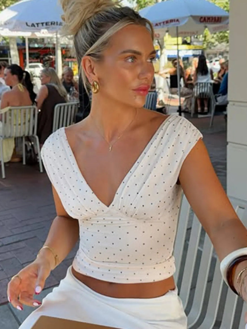 Chic & Elegant Women’s Summer Sleeveless V-Neck Polka Dot Tank Top for Parties and Clubs