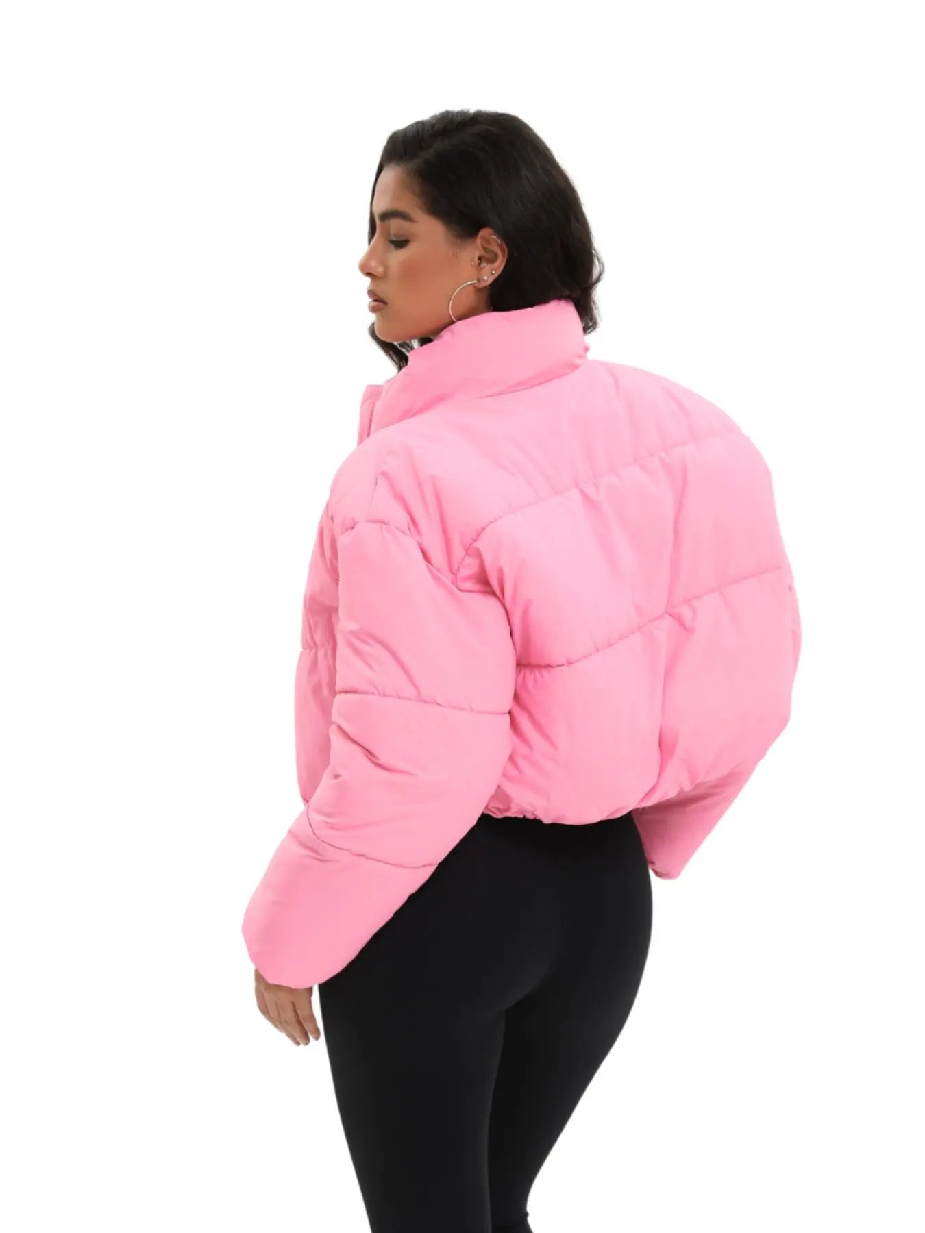 PUFFIT Stand-Up Collar Cropped Puffer Jacket Women Coats Splashproof