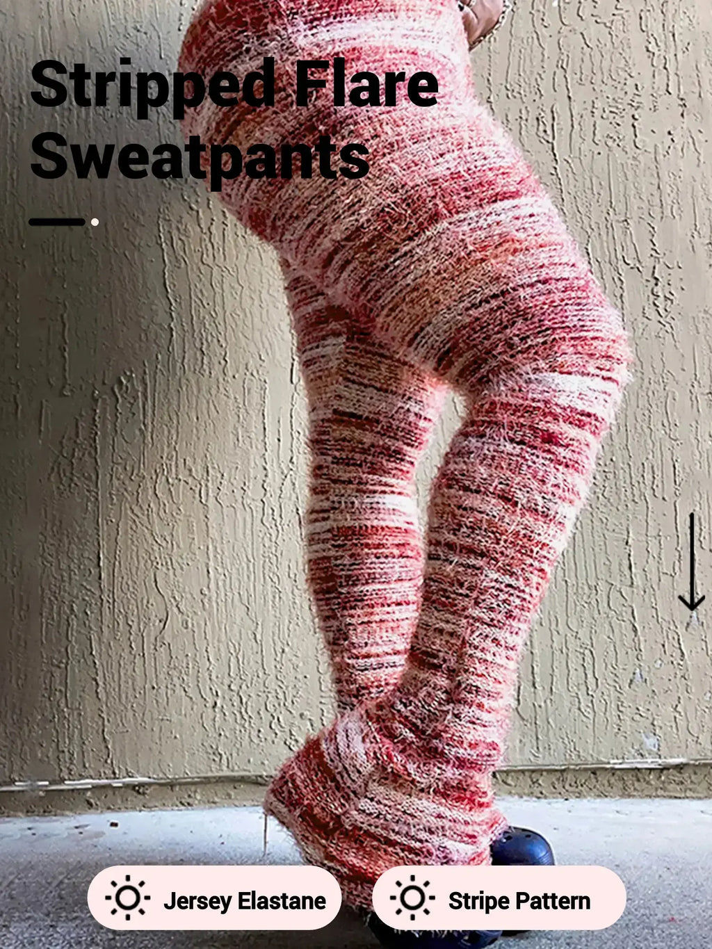 Women'S Striped Print Fit Flare Leg Fuzzy Jersey Sweater Pants, Womenswear Casual Street Comfy Knit Bell Bottom Trousers for Fall & Winter, Women'S Knitwear for Daily Wear