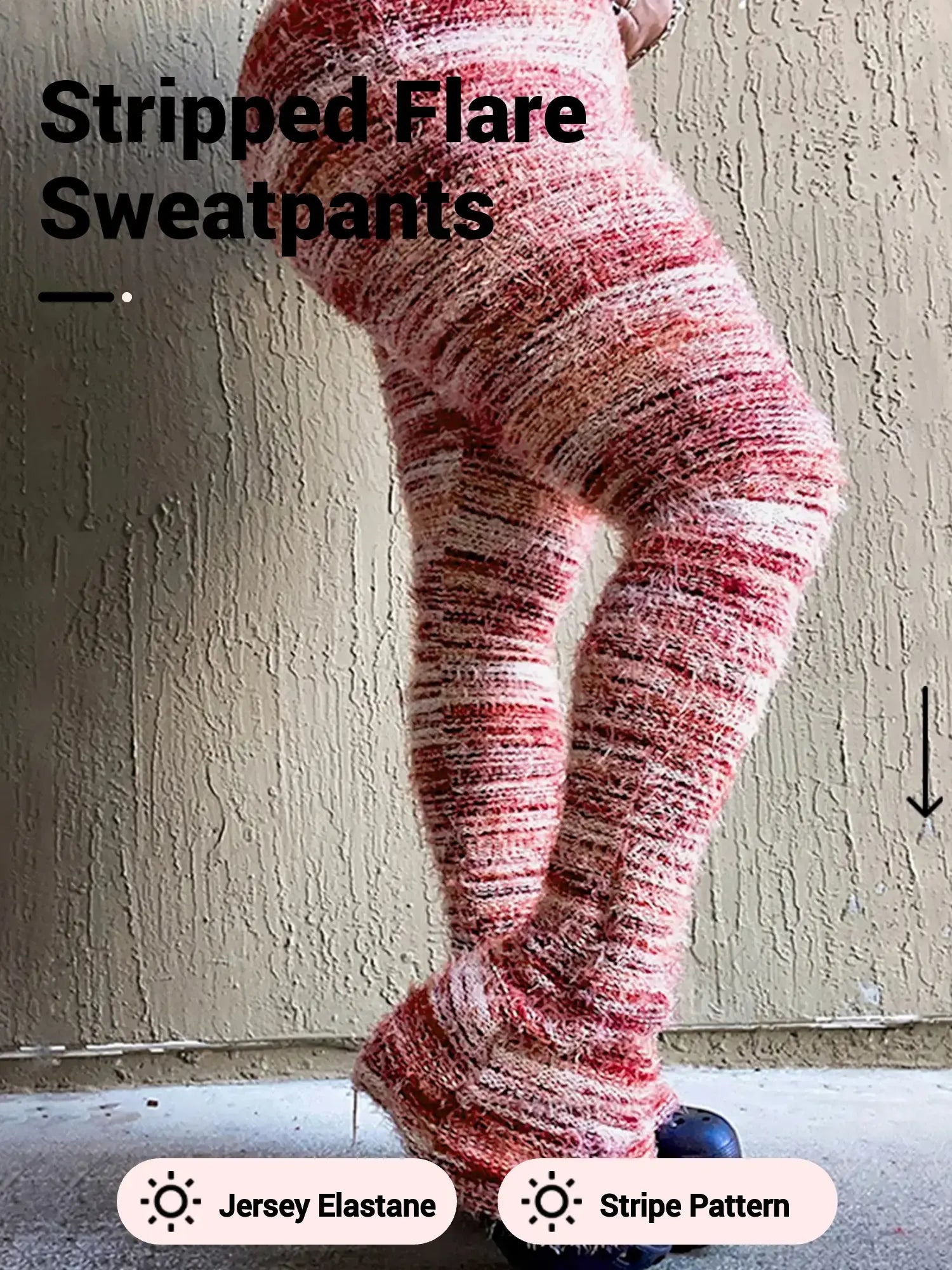 Women'S Striped Print Fit Flare Leg Fuzzy Jersey Sweater Pants, Womenswear Casual Street Comfy Knit Bell Bottom Trousers for Fall & Winter, Women'S Knitwear for Daily Wear