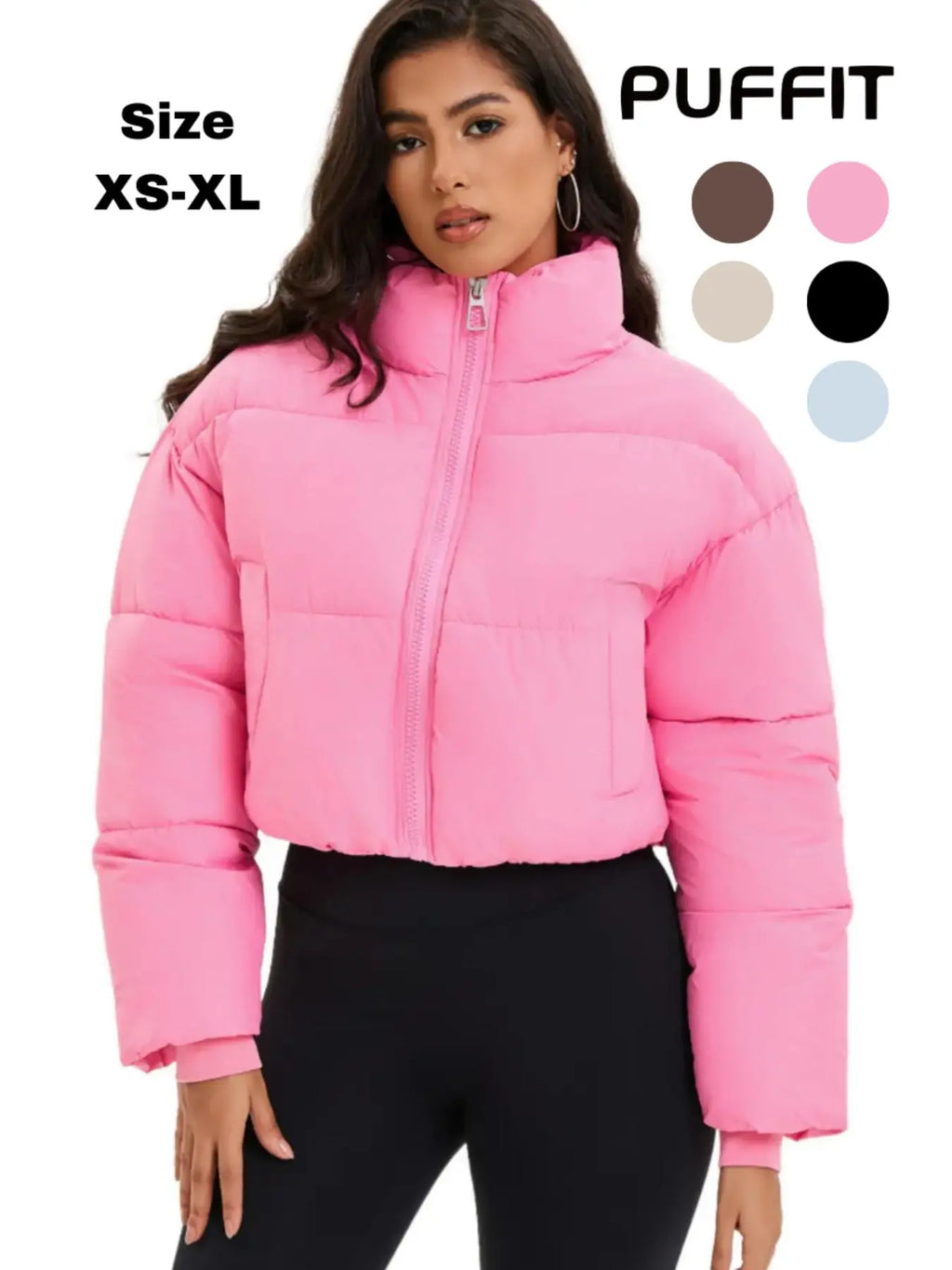 PUFFIT Stand-Up Collar Cropped Puffer Jacket Women Coats Splashproof