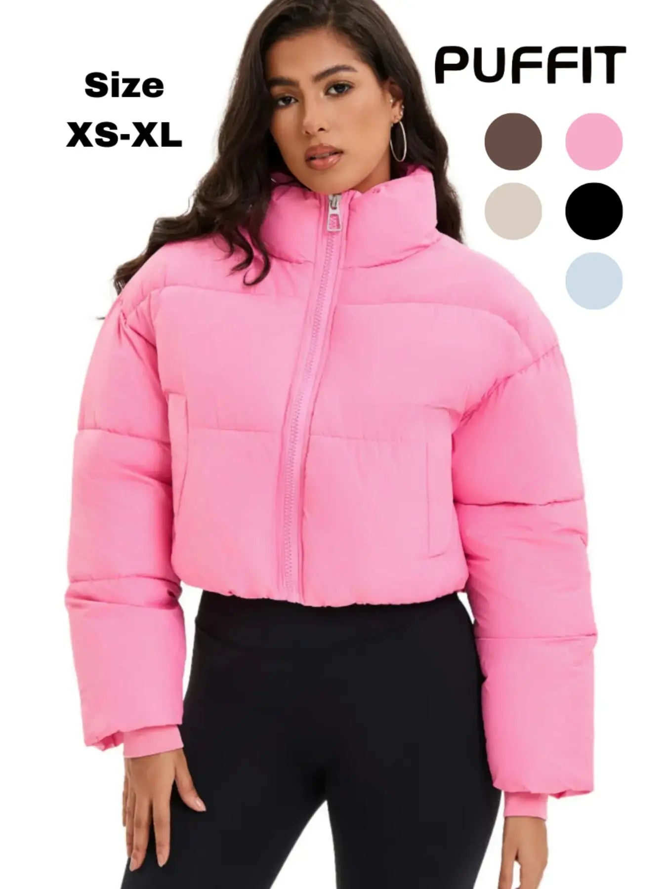 PUFFIT Stand-Up Collar Cropped Puffer Jacket Women Coats Splashproof