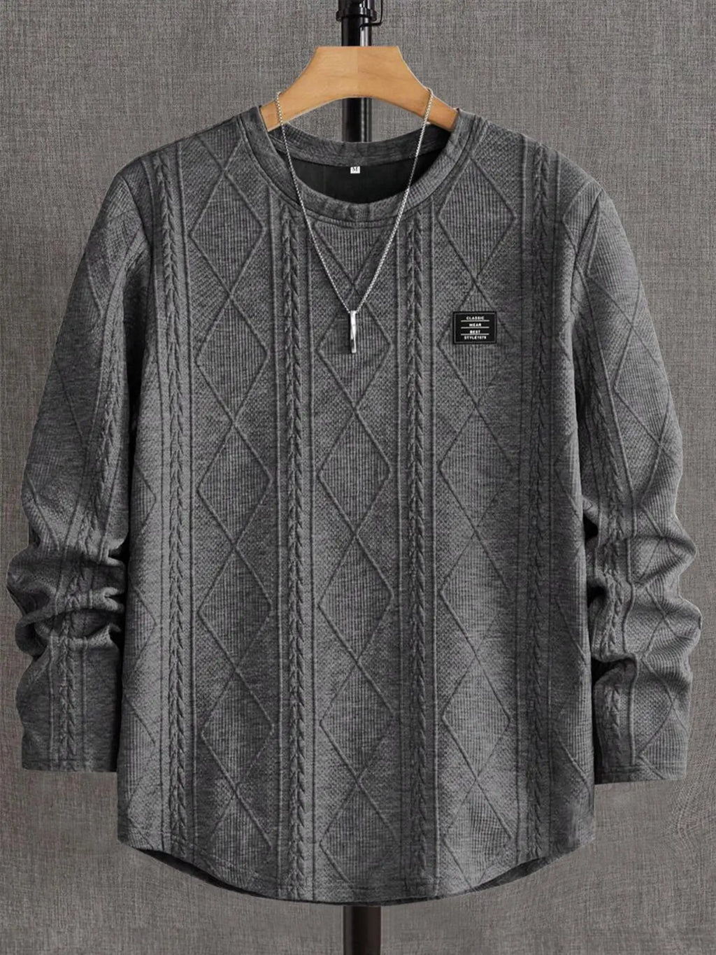 Elevate Your Wardrobe with Our Men's Fitted Long Sleeve Round Neck Knit T-Shirt – Stylish Patchwork Design for All Seasons!