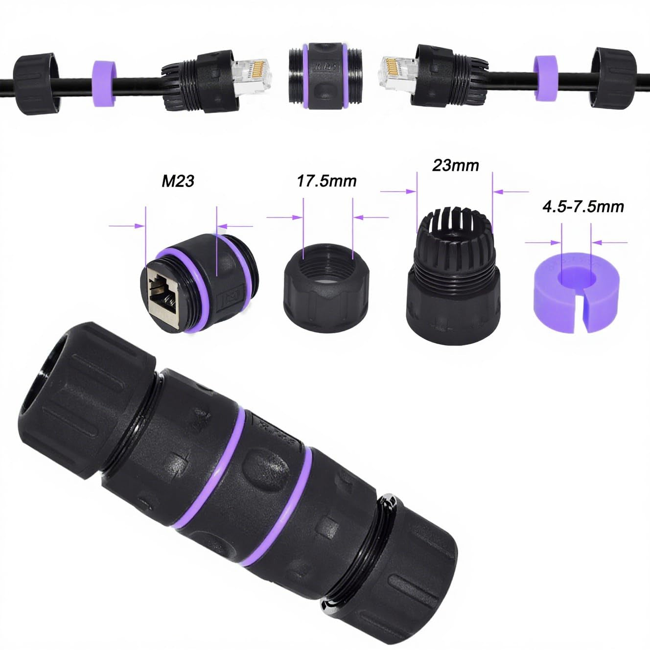 IP68 Waterproof RJ45 Coupler, Shielded Pure Copper Ethernet Coupler, Gigabit Coupler IP68 Waterproof Ethernet Outdoor LAN Cable Connector for Cat5, Cat5E/Cat6/Cat7/Cat8 Ethernet Cable (1 PCS)