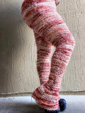 Women'S Striped Print Fit Flare Leg Fuzzy Jersey Sweater Pants, Womenswear Casual Street Comfy Knit Bell Bottom Trousers for Fall & Winter, Women'S Knitwear for Daily Wear