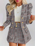 Ladies Fashion Casual Slim Suit Two-Piece Plus-Size Suit, Plaid Pattern Elegant Skirt Suit with Buttons, Lapel Long Sleeve Suit Jacket and High Waist Skirt, Plus-Size Women'S Wear Amazon Don'T Sell
