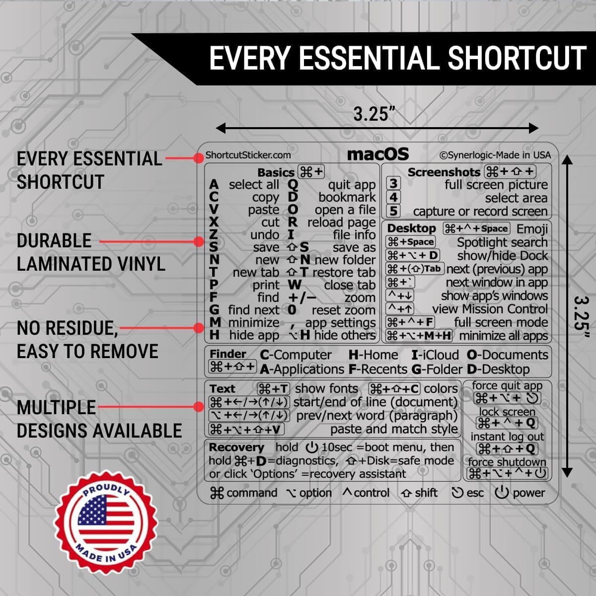 Mac OS Shortcuts Sticker for Air/Pro | Keyboard Stickers for Macos | Laminated Vinyl Macbook Cheatsheet | Macbook Shortcuts 2026 (Clear/Black)