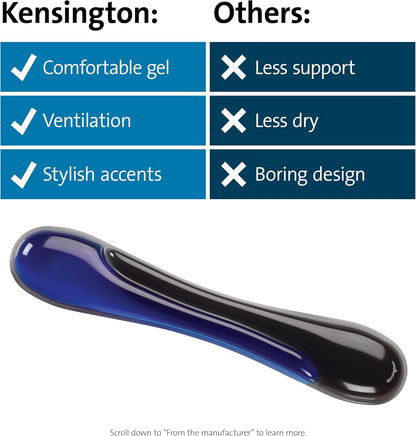 Kensington Duo Gel Keyboard Wrist Rest, Ergonomic Support with Ventilation Channel, Universal Compatibility (K62397AM) Blue