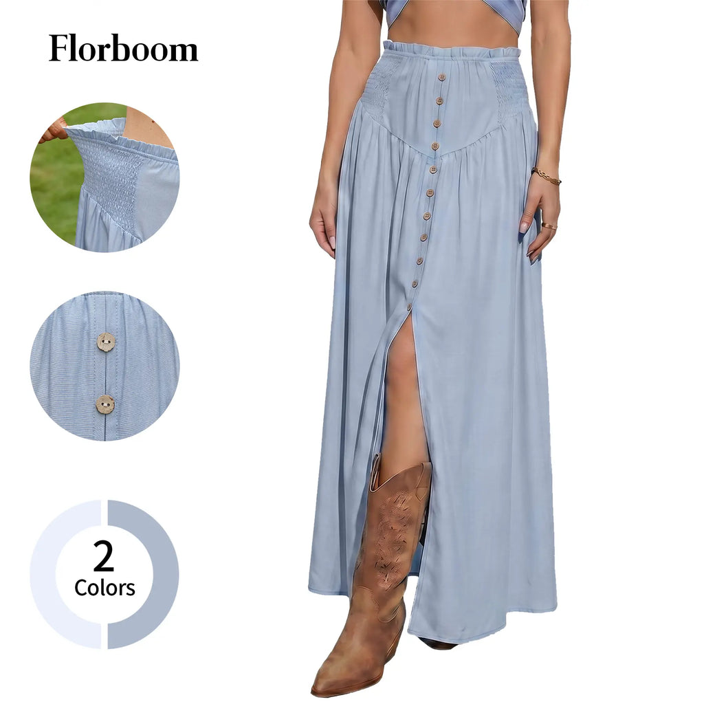Elevate Your Summer Wardrobe with the Florboom Women's Flowy A-Line Maxi Skirt – Trendy Coastal Cowgirl Style for Vacation and Travel