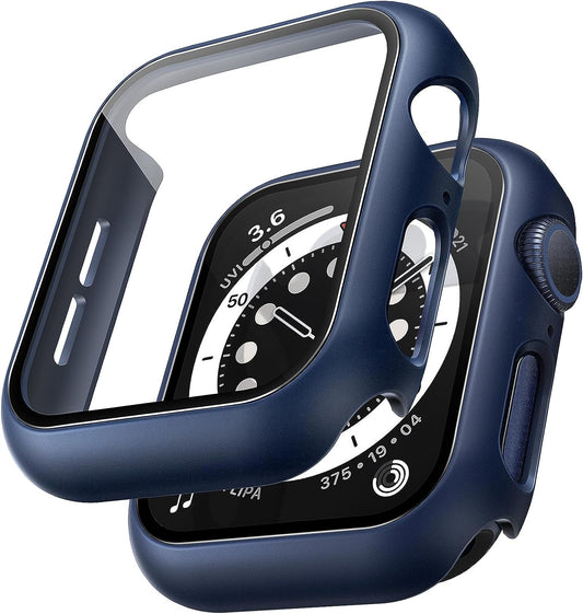 2 Pack Hard Case for Apple Watch Se/Se2/Se3/Series 6/5/4 40Mm, with PC Tempered Glass Screen Protector, Scristant Resistant, Overall Protection Slim Cover for Iwatch S6/S5/S4 40Mm, Blue