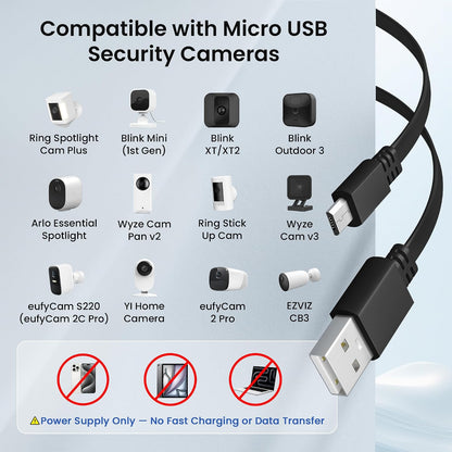 USB to Micro USB Extension Cable 30FT 2Pack,Extra Long Flat Charging Power Extender Cord for Wyze Cam V4/Pan V2/V3,Blink Mini/Xt/Xt2/Outdoor 3,EZVIZ Cb3,Eufycam 2 Pro/2C,25,50,Security Camera