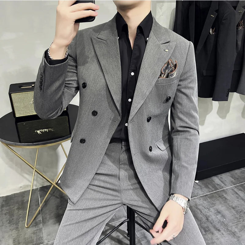 Men'S Classic Double-Breasted Suit Suit (Suit+Pants) 7XL-S Men'S Luxury Fashion Wedding Banquet Social Suit Business Suit 2 Sets