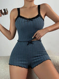 Pajama Suit Suspender Shorts Sexy Bow Print Milk Silk Suit Comfortable Home Wear Women'S Pajama Suit