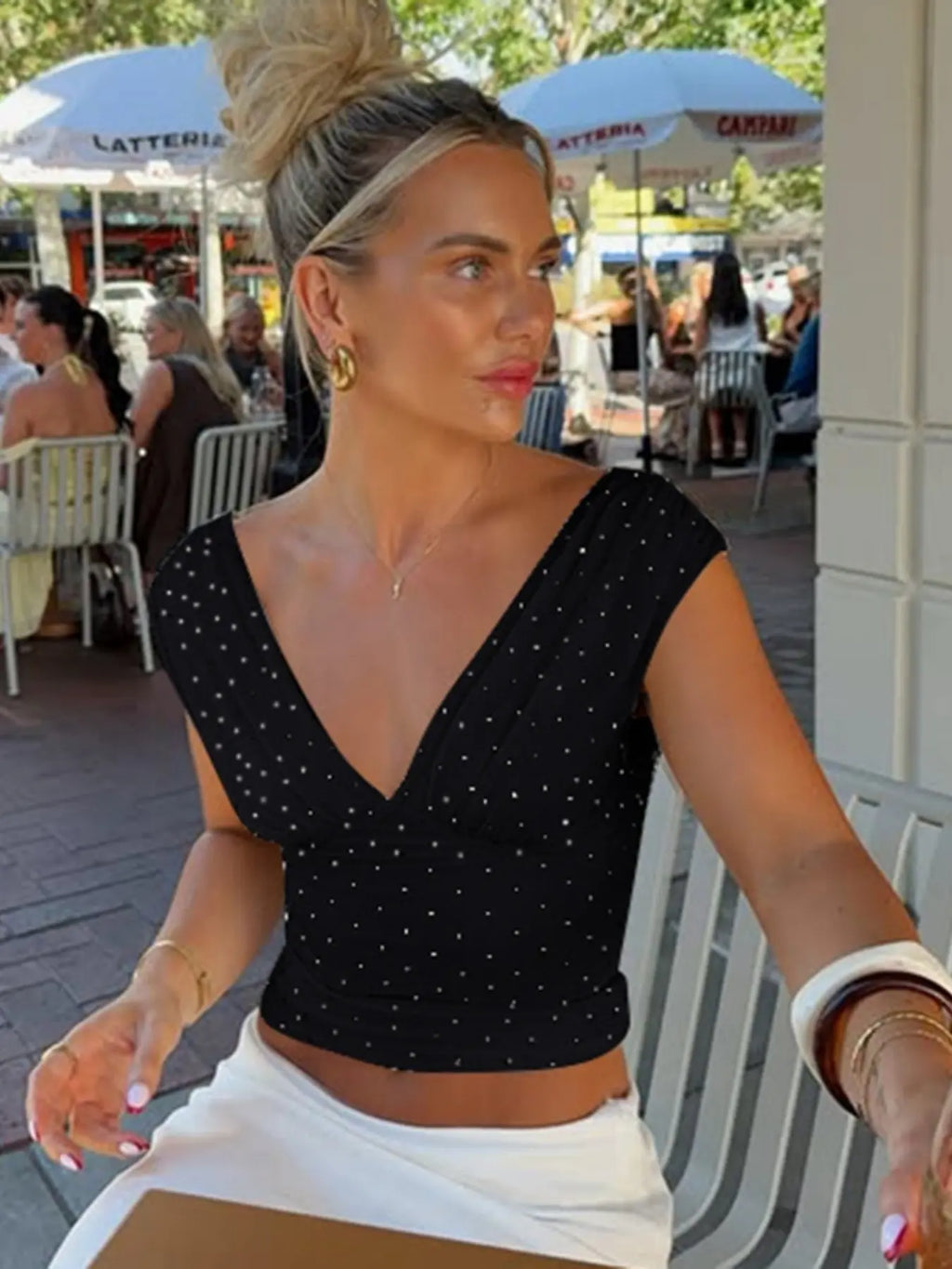 Chic & Elegant Women’s Summer Sleeveless V-Neck Polka Dot Tank Top for Parties and Clubs