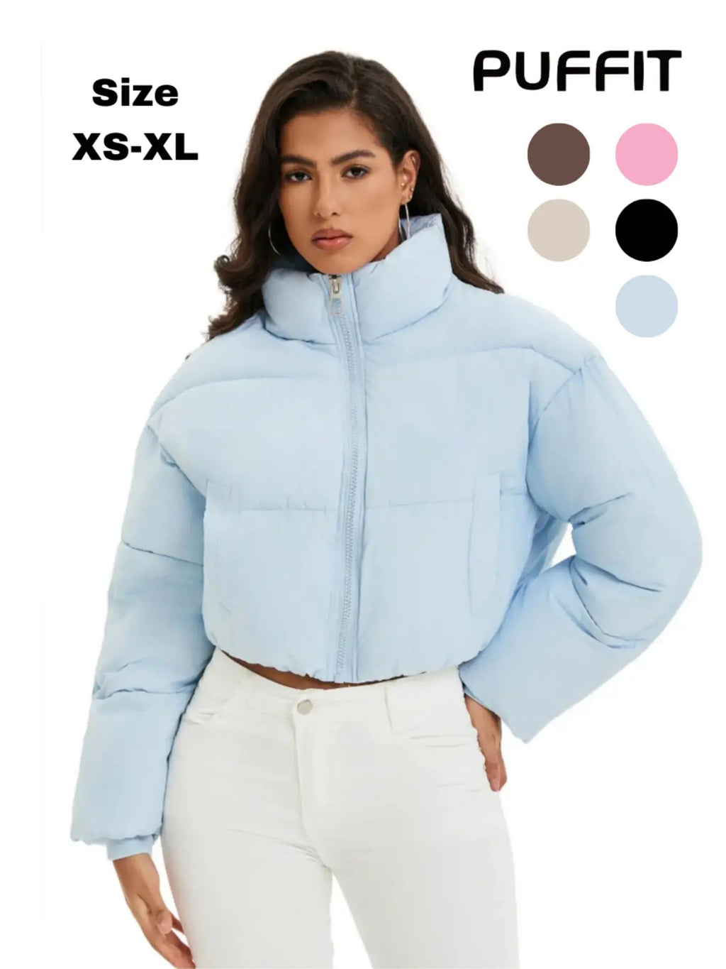 PUFFIT Stand-Up Collar Cropped Puffer Jacket Women Coats Splashproof