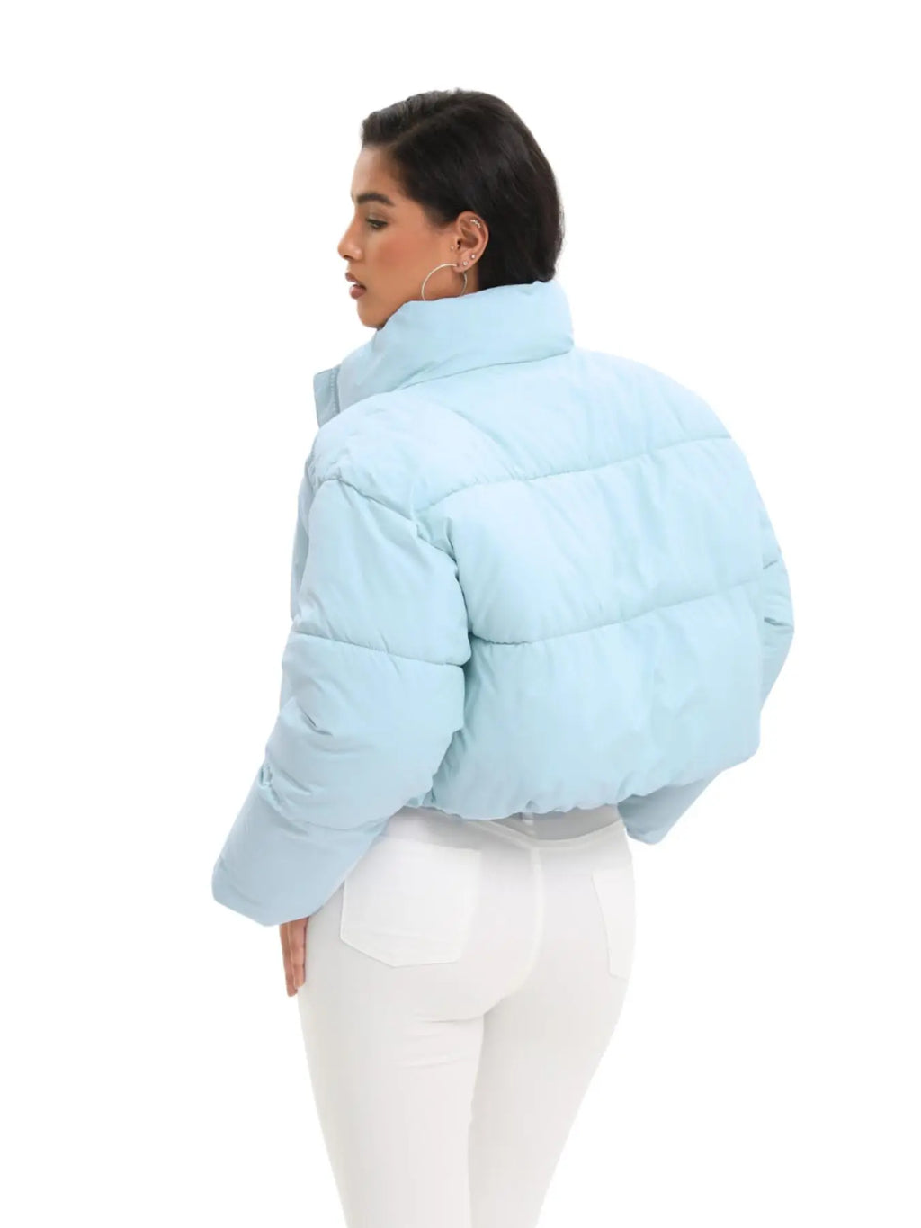 PUFFIT Stand-Up Collar Cropped Puffer Jacket Women Coats Splashproof