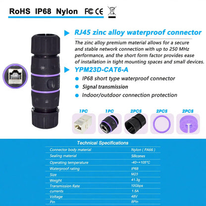 IP68 Waterproof RJ45 Coupler, Shielded Pure Copper Ethernet Coupler, Gigabit Coupler IP68 Waterproof Ethernet Outdoor LAN Cable Connector for Cat5, Cat5E/Cat6/Cat7/Cat8 Ethernet Cable (1 PCS)