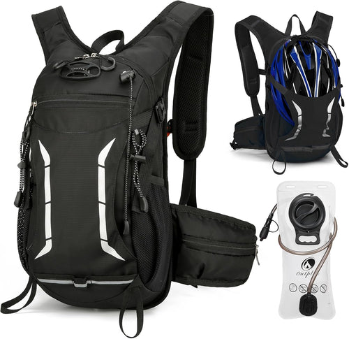15L Cycling Backpack with 2L Water Bladder, MTB Backpack with Helmet Holder, Lightweight Hydration Pack for Bicycle Motorbike Skiing Hiking, Black