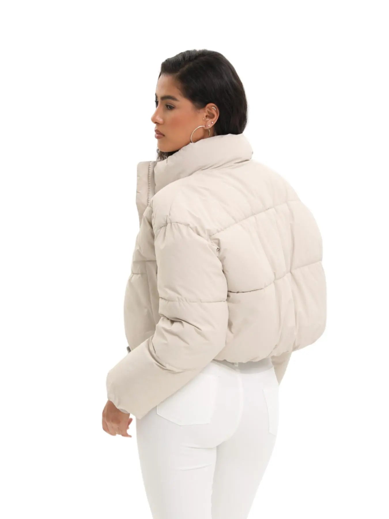 PUFFIT Stand-Up Collar Cropped Puffer Jacket Women Coats Splashproof