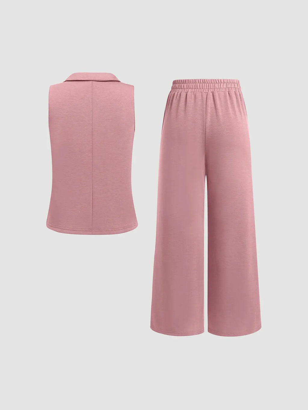 Elevate Your Wardrobe with Our Women's Casual Solid Color Fitted Tank Top & Wide Leg Cropped Pants Two-Piece Set - Perfect for All Seasons!