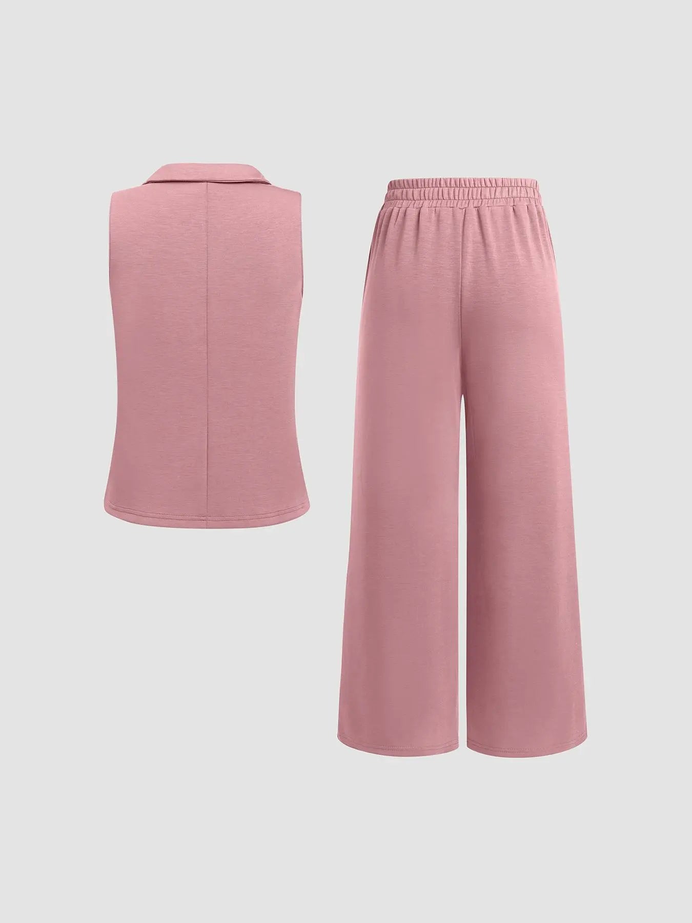 Elevate Your Wardrobe with Our Women's Casual Solid Color Fitted Tank Top & Wide Leg Cropped Pants Two-Piece Set - Perfect for All Seasons!